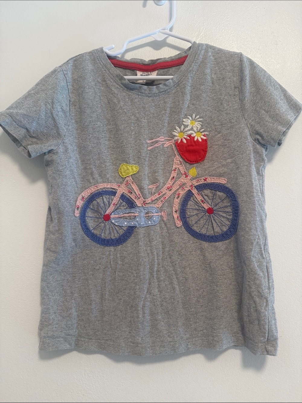 Mini Boden Gray Tee with Pink Bicycle and Red Basket